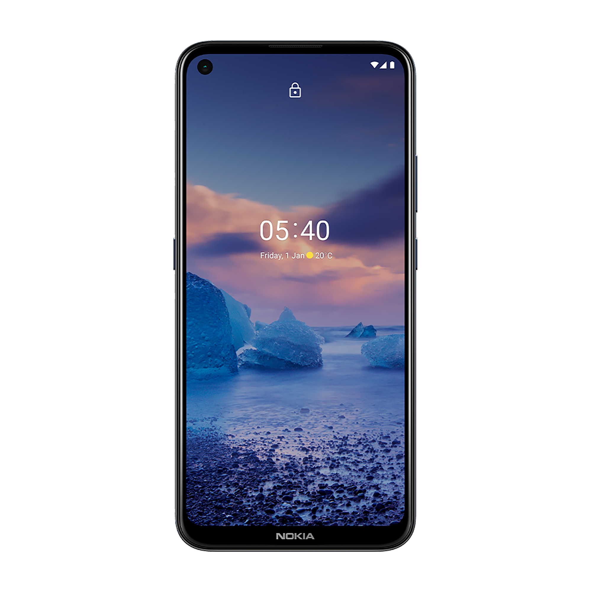 Modern Black Smartphone With Ocean Lock Screen Wallpaper PNG Image