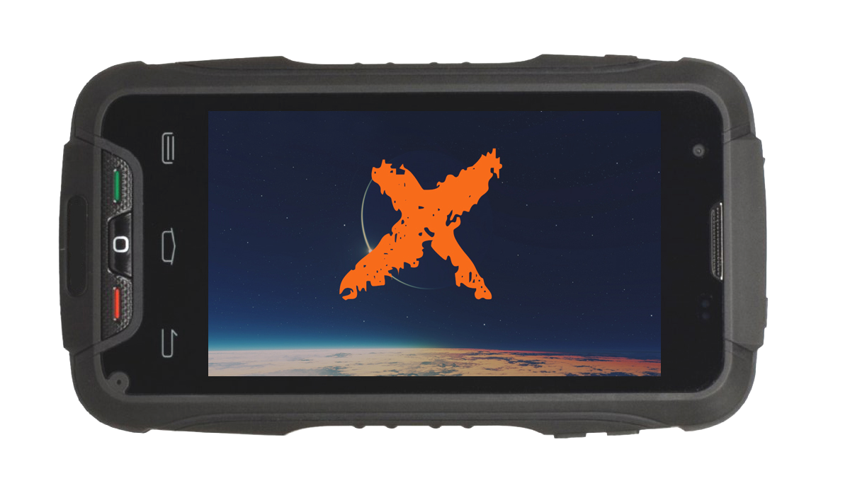 Rugged Black Smartphone With Orange Emblem On Screen PNG Product Image