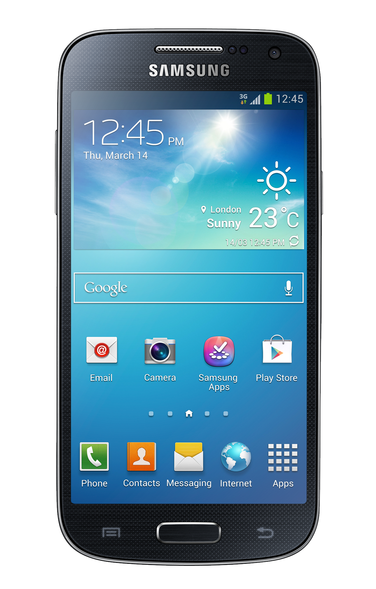 Samsung Galaxy Phone With Blue Android App Screen Front View PNG Photo