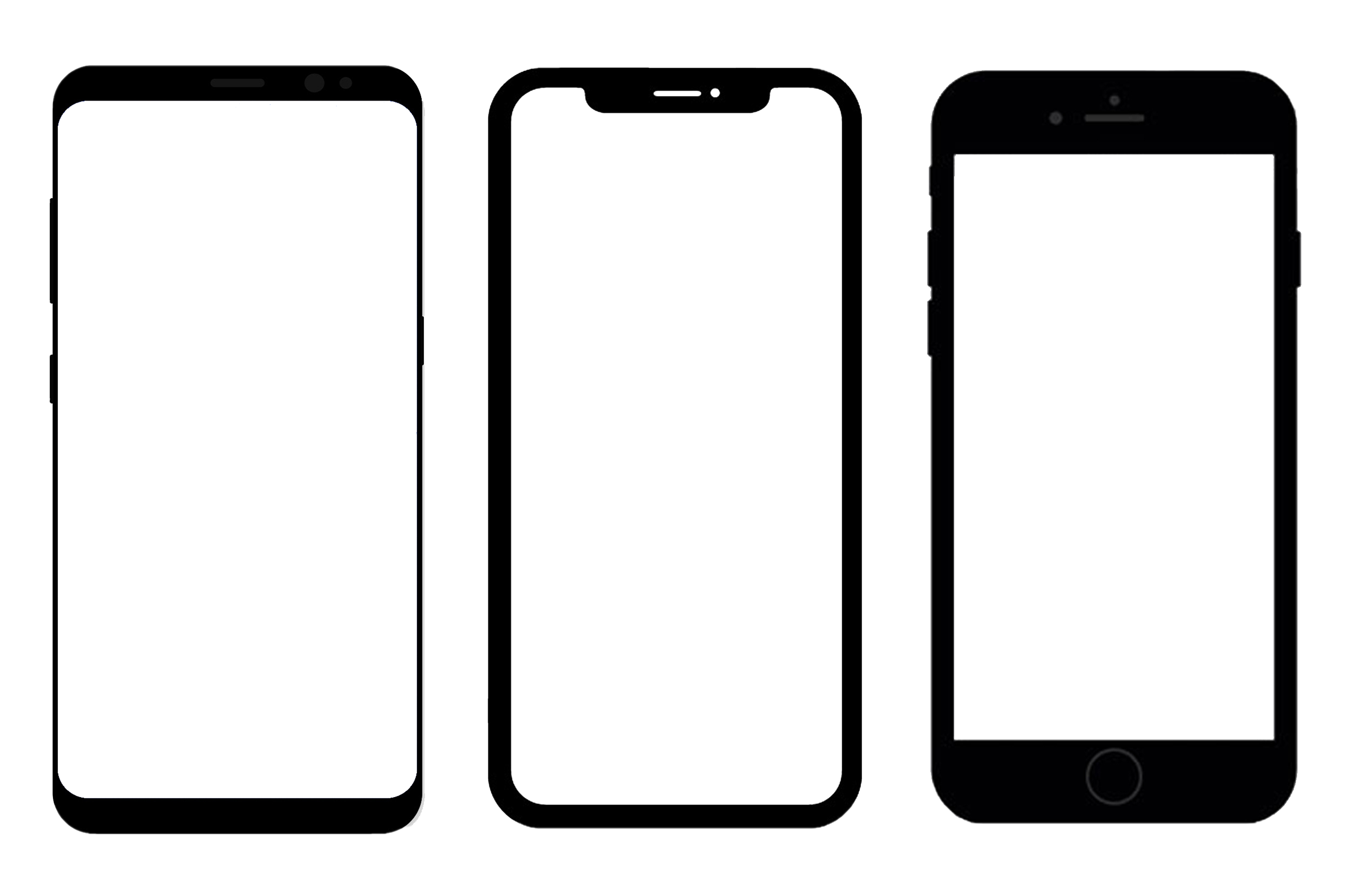 Set Of Three Blank Smartphone Screen Frames In Different Styles PNG Graphic