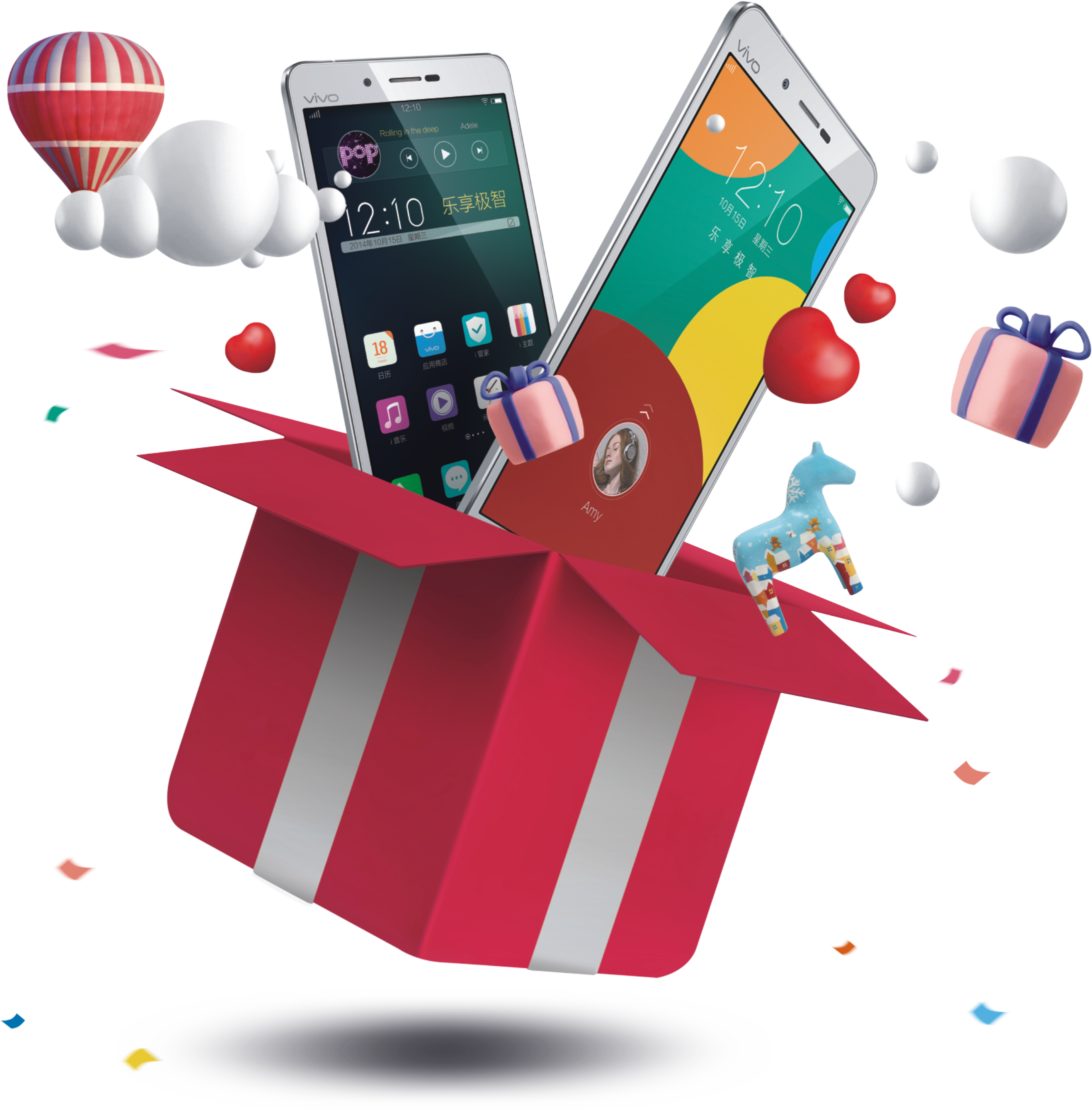Smartphone In Gift Box Surrounded By Colorful Tech Accessories PNG Illustration