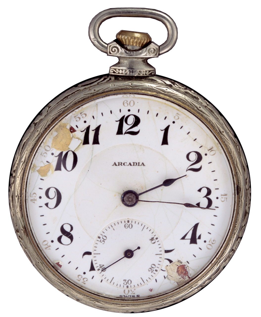 Antique Silver Pocket Watch With White Roman Numeral Dial PNG Illustration