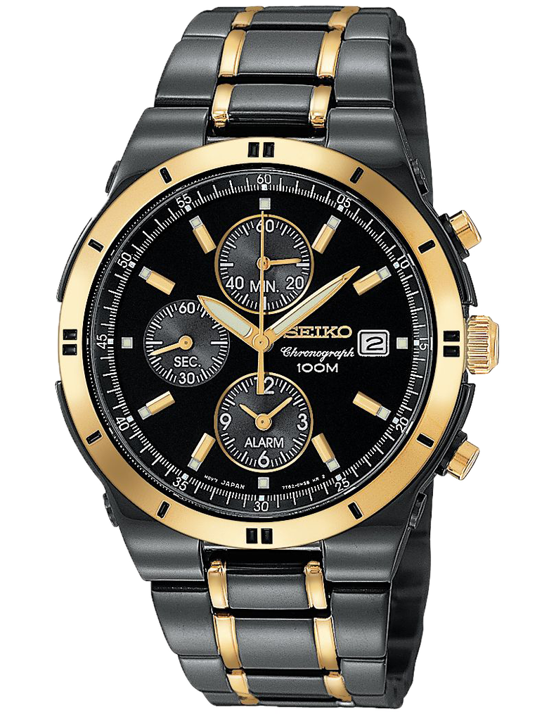 Black And Gold Chronograph Wristwatch With Three Subdials PNG Photo