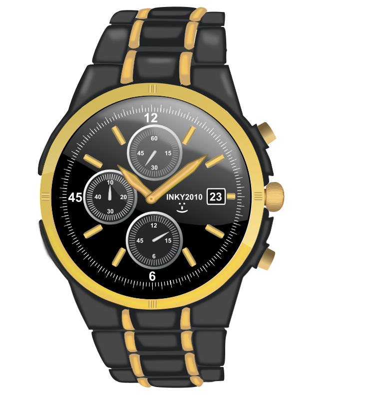 Black And Gold Sports Watch With Yellow Dial Markers PNG Product Photo