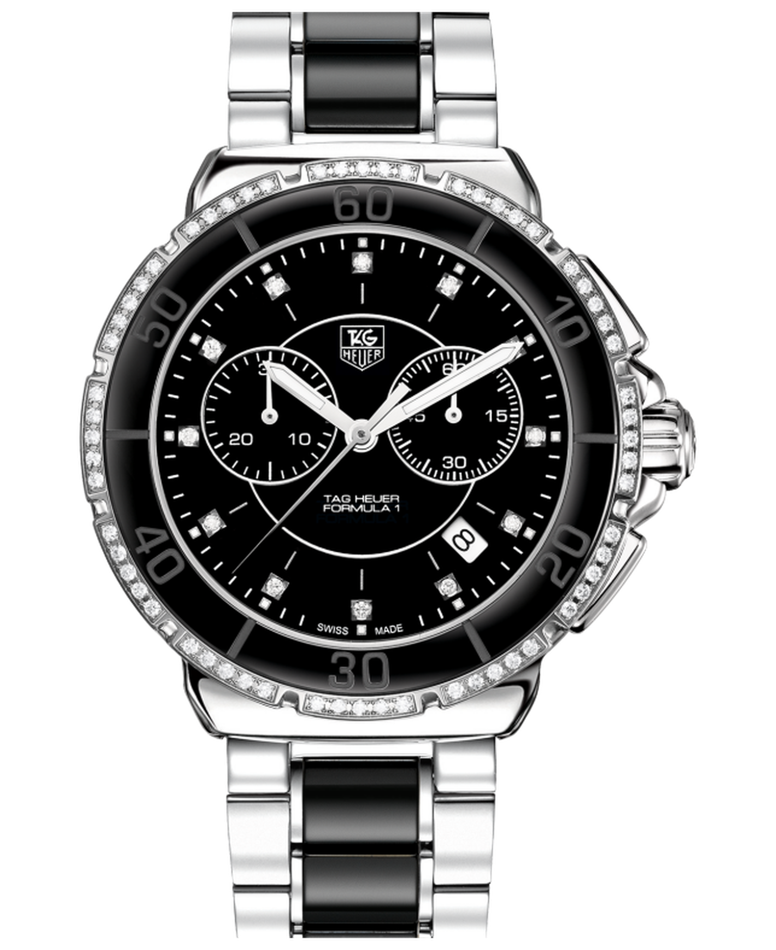 Black And Silver Metal Chronograph Watch With Multi Function Dial PNG