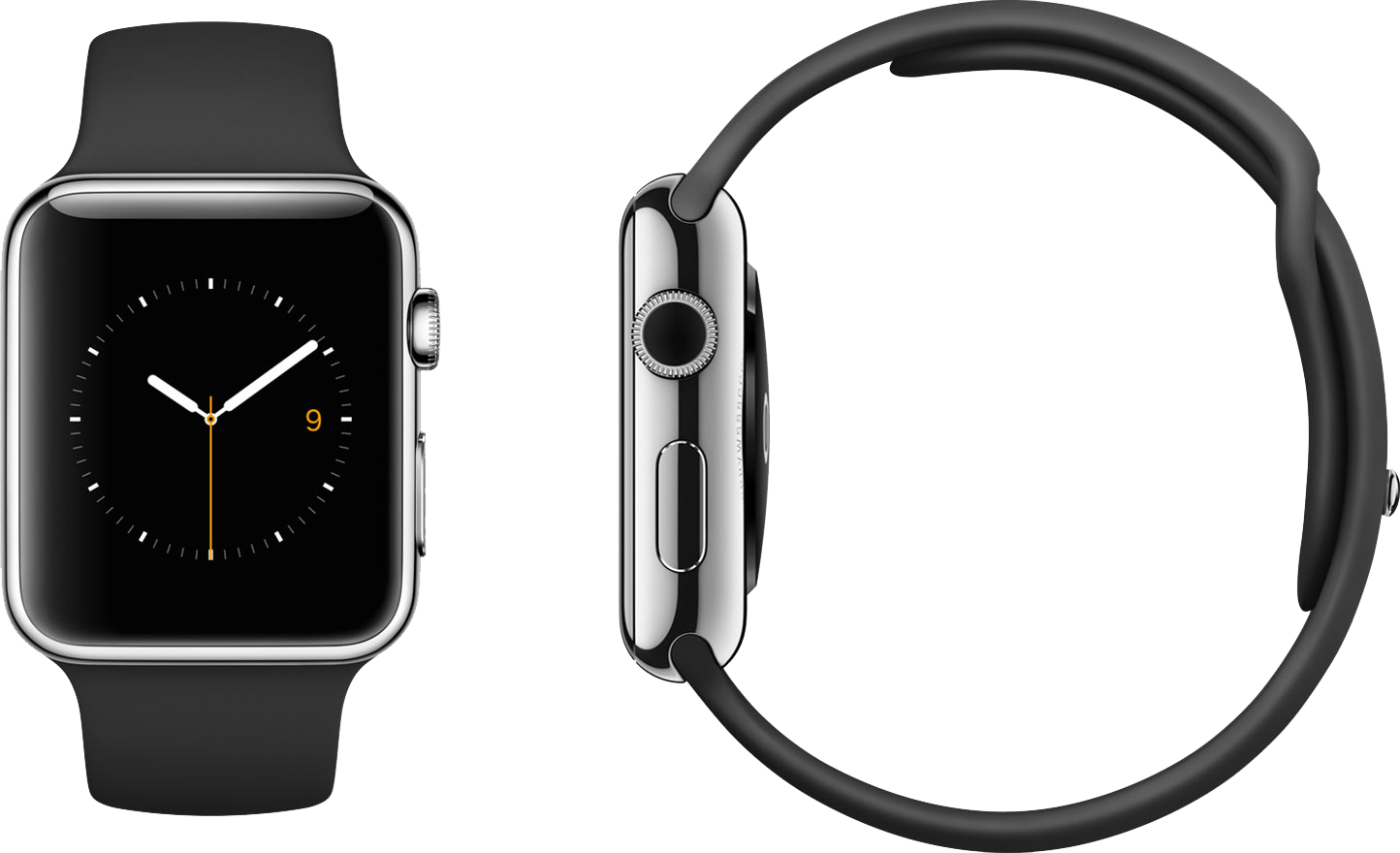 Black Smartwatch Front And Side Views With Detachable Band PNG Graphic