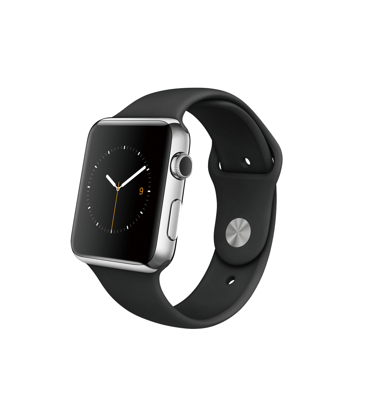 Black Square Smartwatch With Blank Dark Screen And Silicone Band PNG Mockup