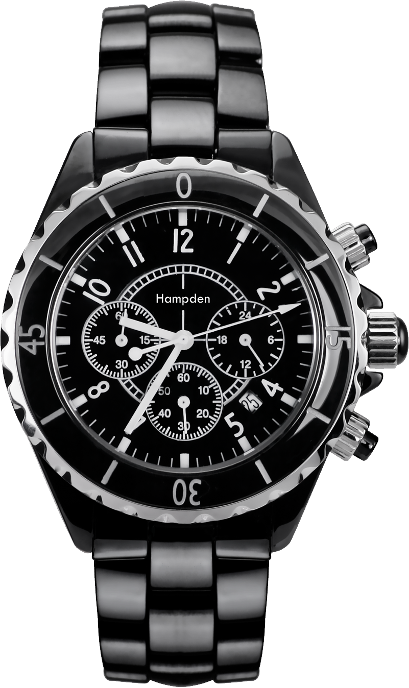 Black Stainless Steel Chronograph Watch With Multiple Subdials PNG Product Image