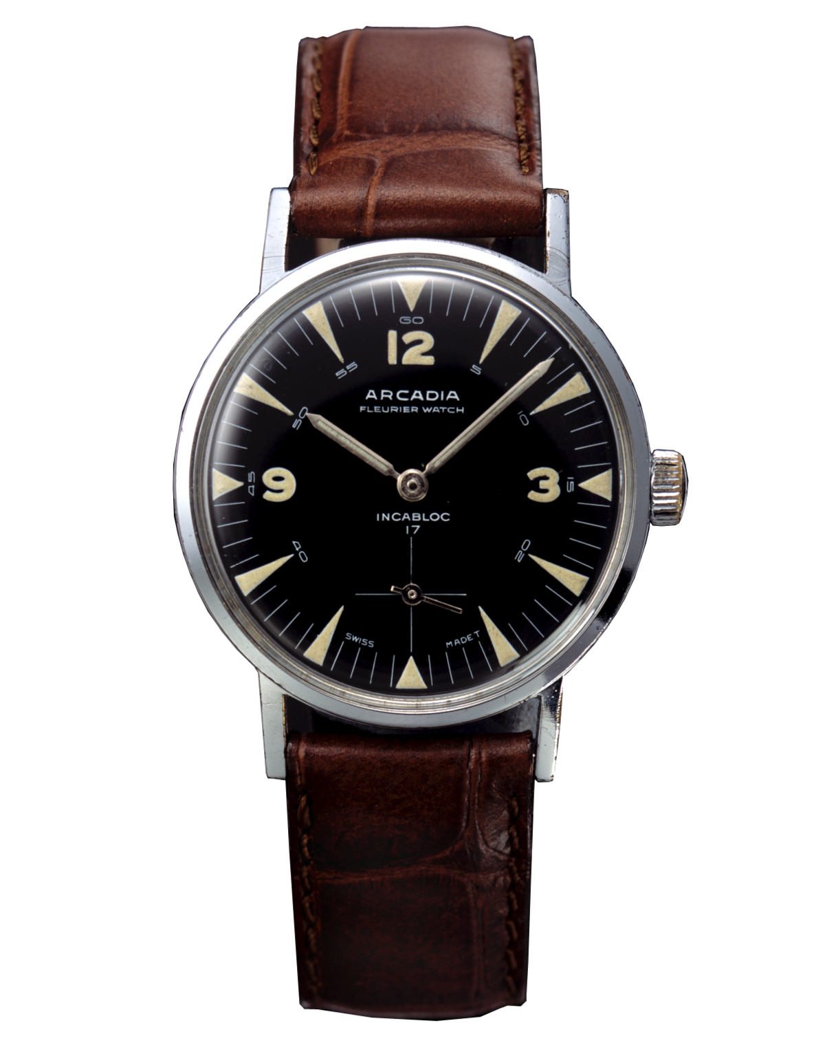 Classic Brown Leather Watch With Black Analog Dial Transparent PNG Image