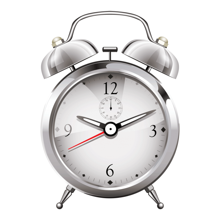 Classic Silver Twin Bell Alarm Clock With White Face PNG Product Image