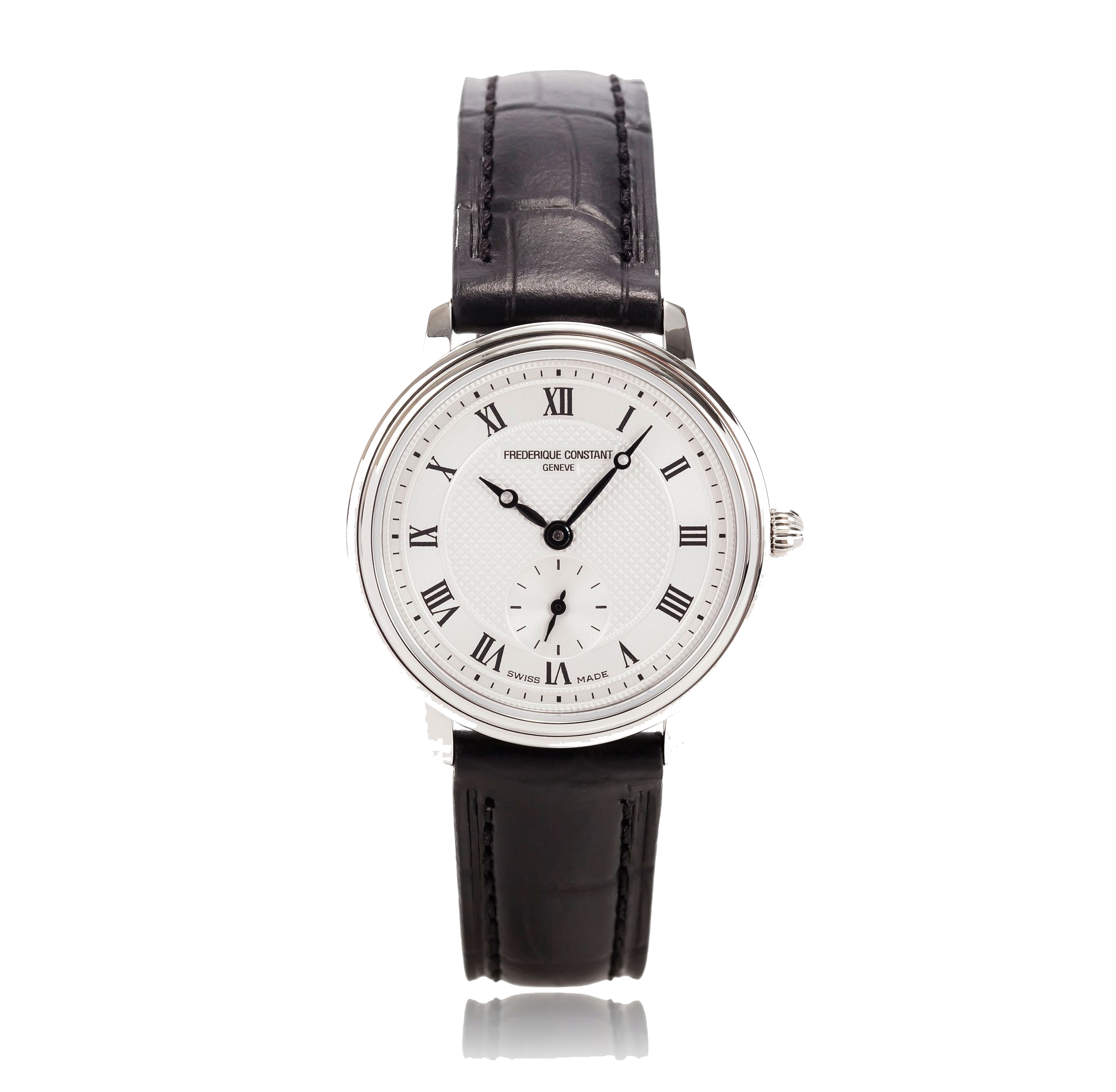 Elegant White Face Analog Watch With Brown Leather Strap PNG Product Photo