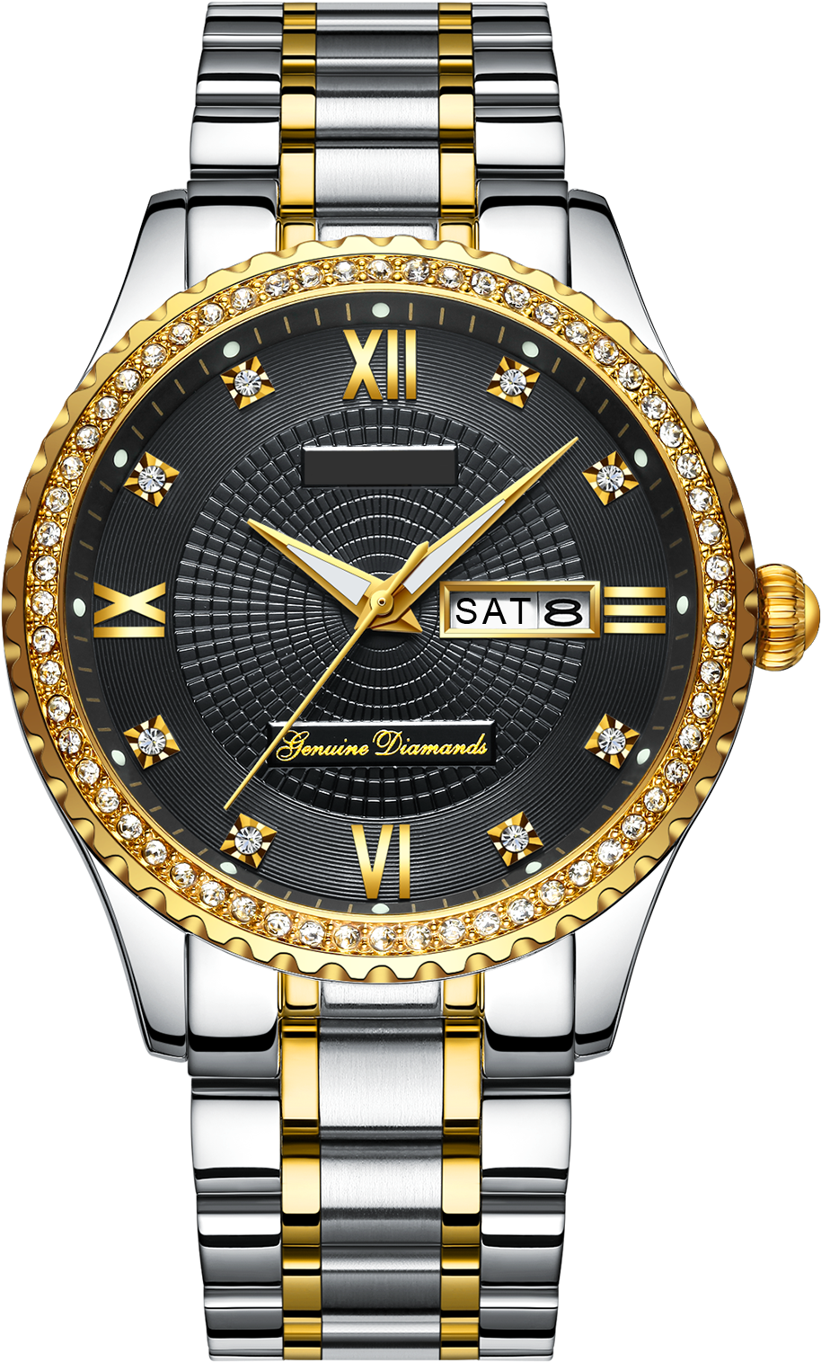 Gold And Silver Luxury Diver Watch With Dark Blue Dial PNG Product Image