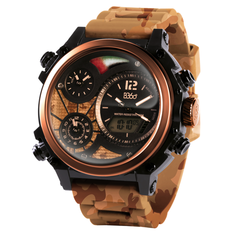 Luxury Brown Wood Strap Chronograph Watch With Black Dial PNG Product Image