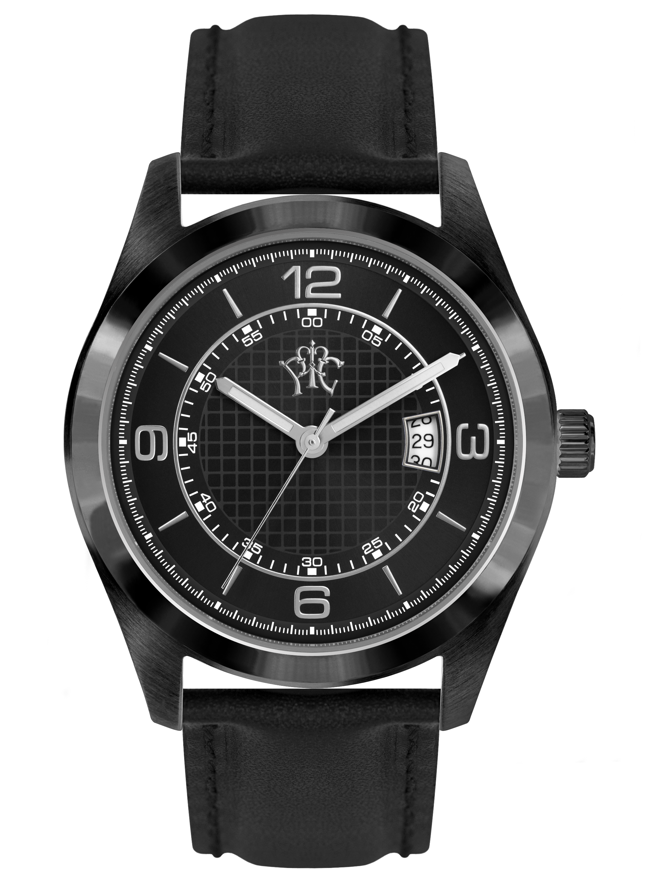 Minimal Black Wristwatch With Plain Round Dial And Leather Band PNG Image