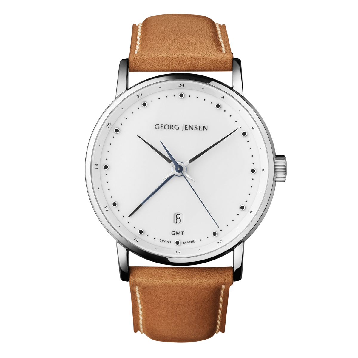 Minimalist White Dial Watch With Brown Leather Strap PNG Product Photo