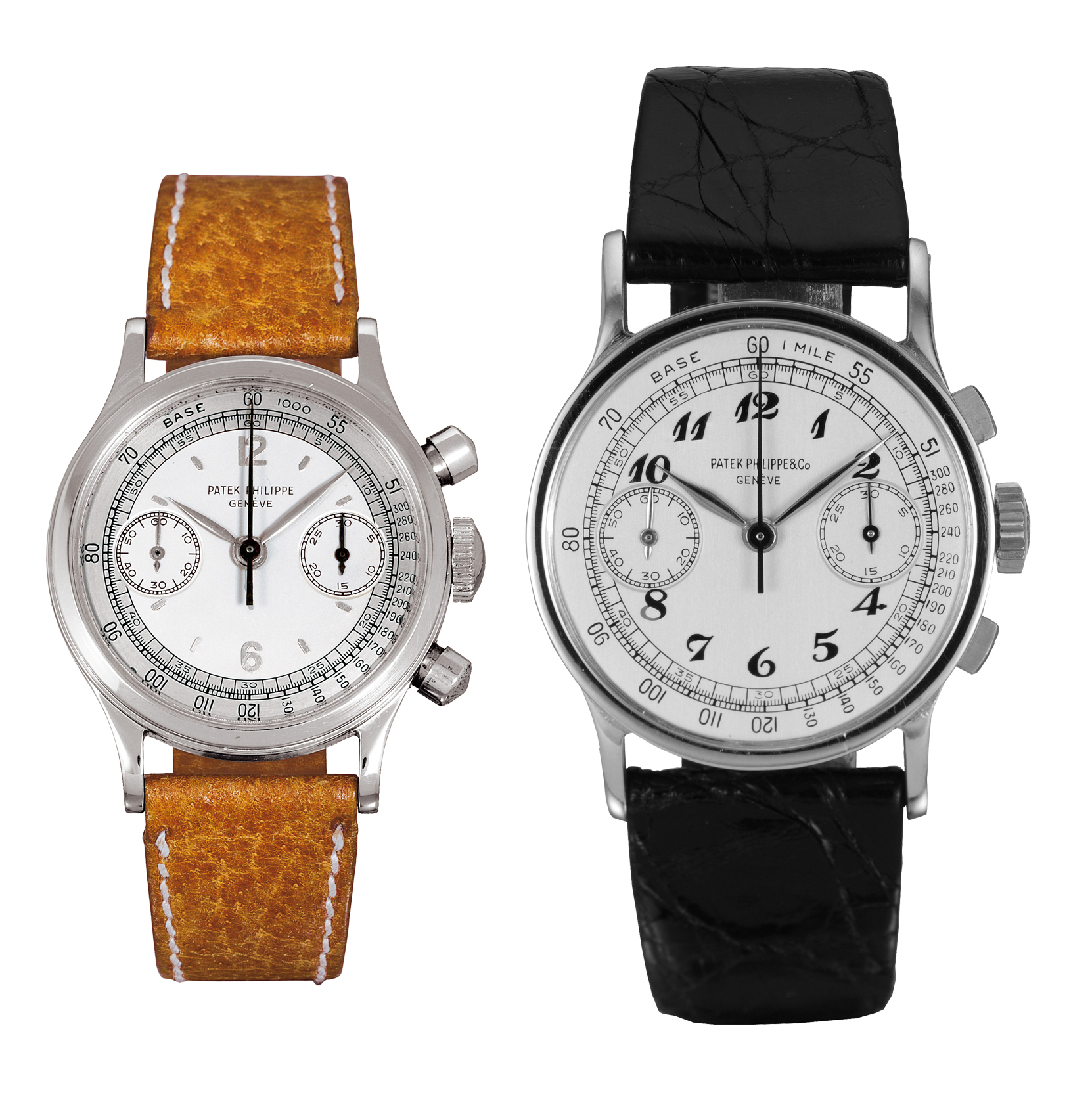 Pair Of Minimal Analog Watches With Brown And Black Straps PNG Image