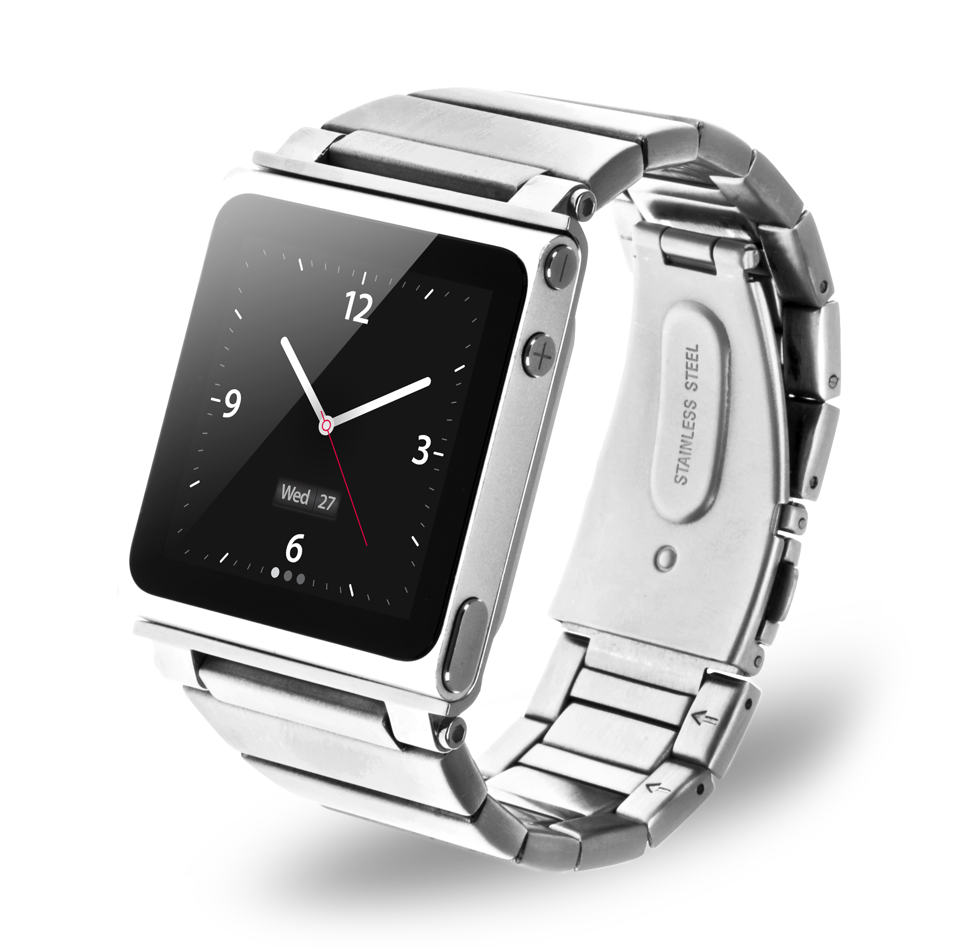 Silver Square Smartwatch With Blank Black Touchscreen And Metal Band PNG