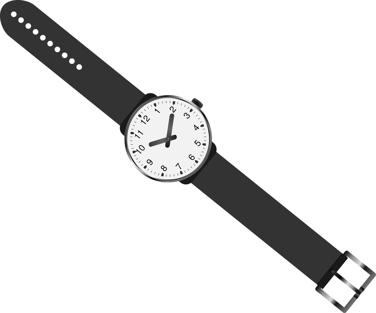 Slim Black Strap Wristwatch With Small White Face PNG Illustration