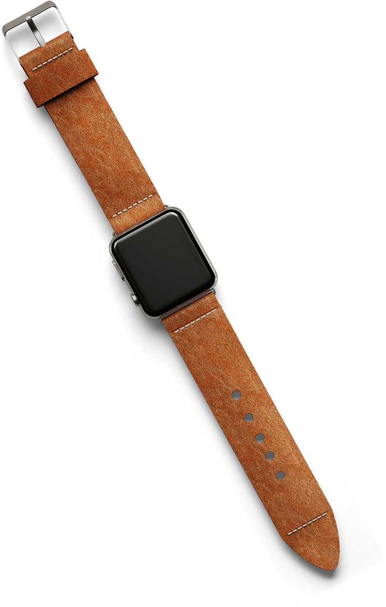 Slim Brown Leather Watch Strap With Dark Clasp Isolated PNG Image