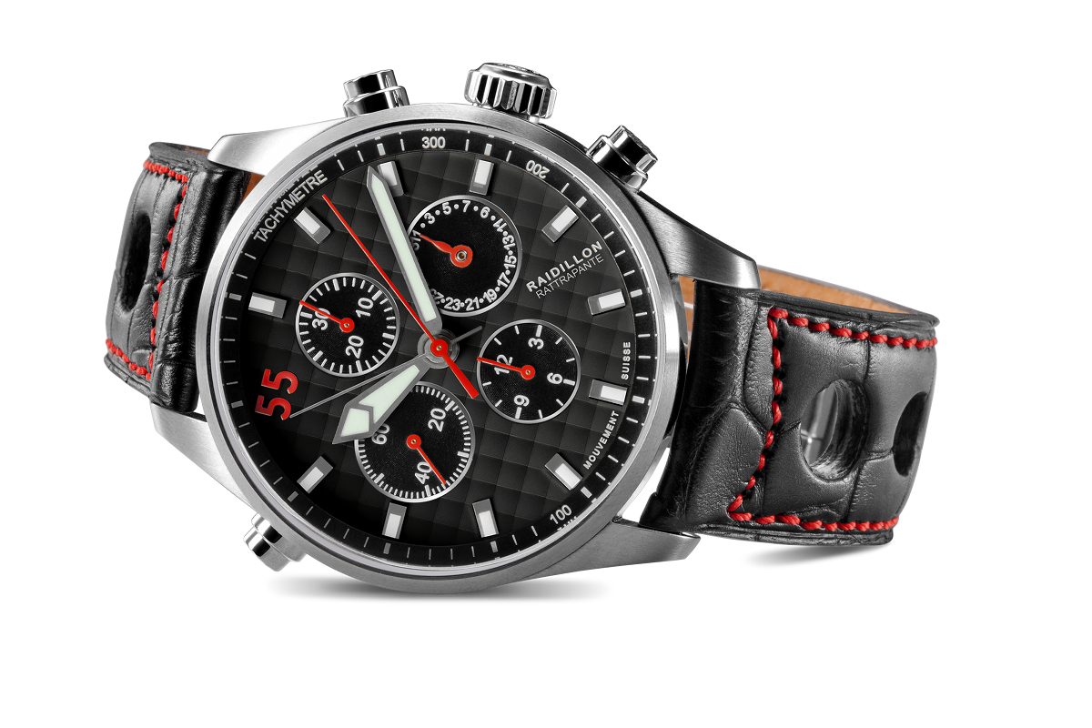Stainless Steel Chronograph Watch With Black Dial And Silver Bracelet PNG Image