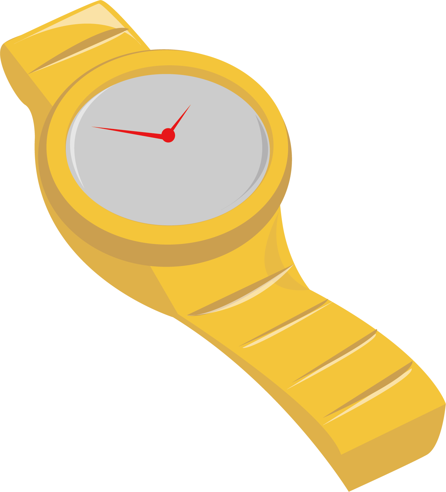 Yellow Fashion Watch With Curved Strap And Minimal White Dial PNG Illustration