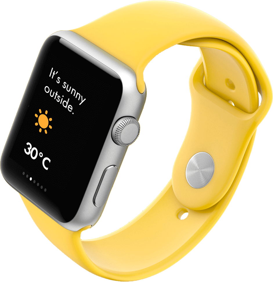 Yellow Smartwatch With Black Touchscreen And Side Crown PNG Product Image
