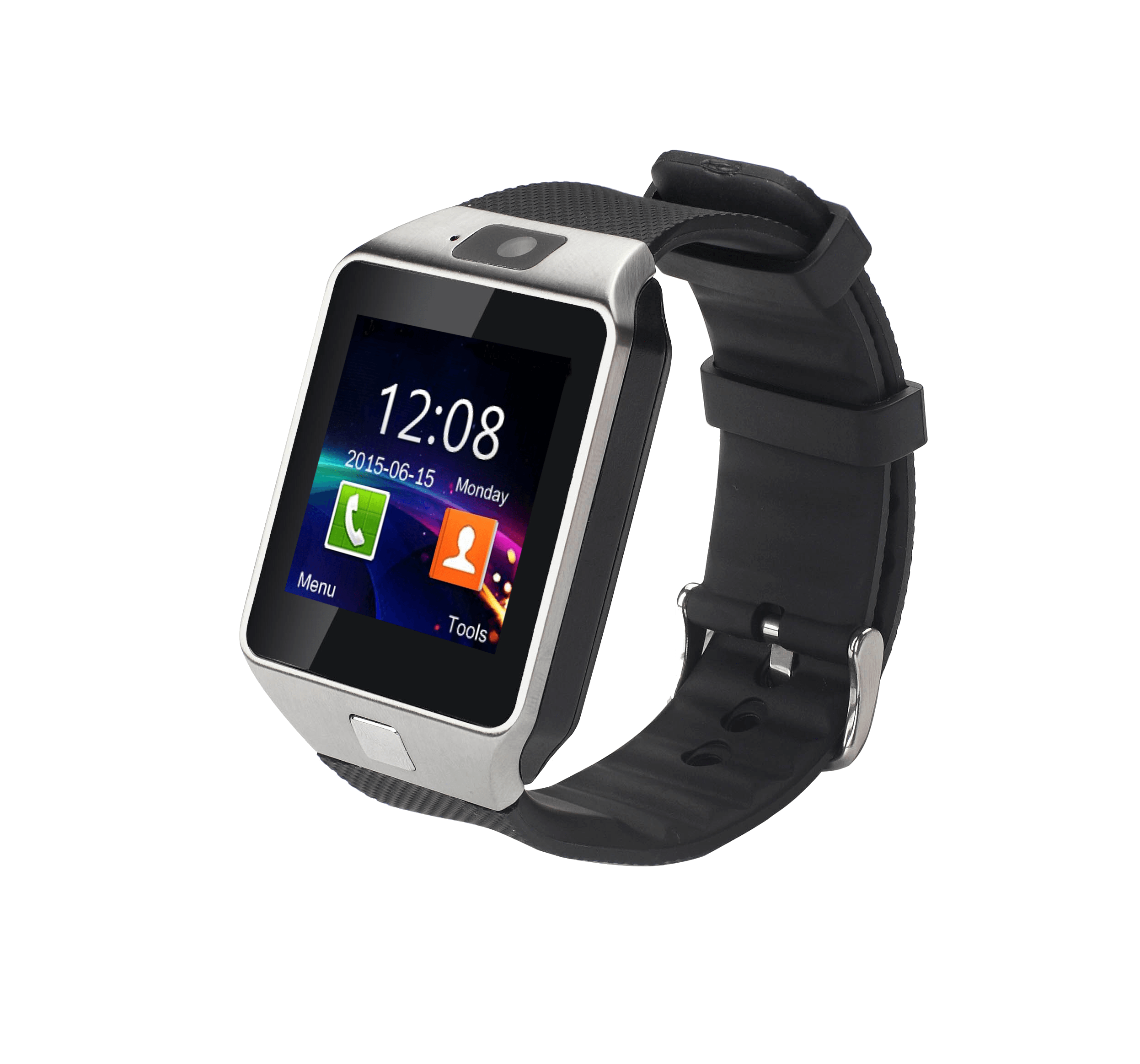 Black Digital Smartwatch With Bright App Display And Silicone Band PNG Image