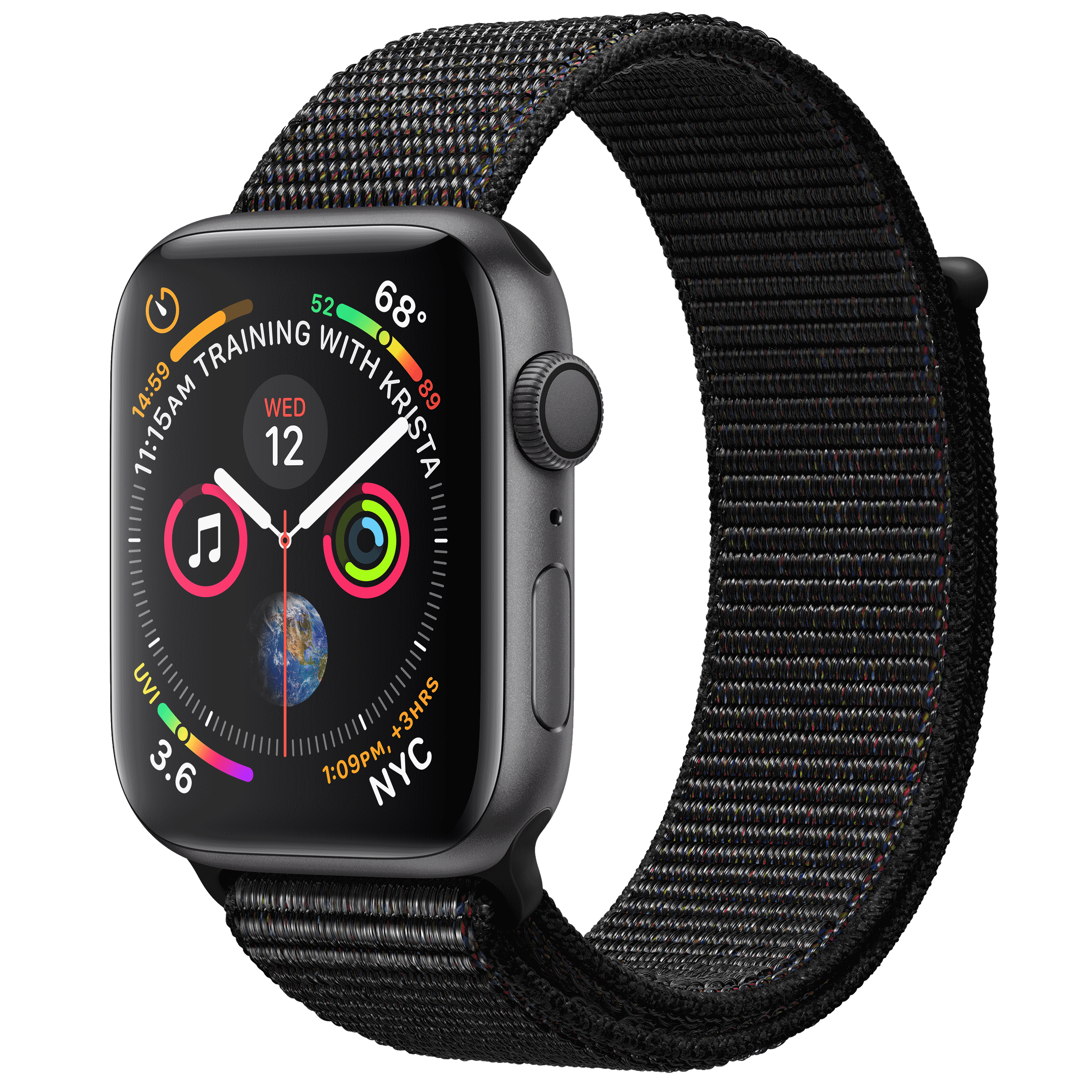 Black Fitness Smartwatch With Colorful Activity Tracking Interface PNG Image