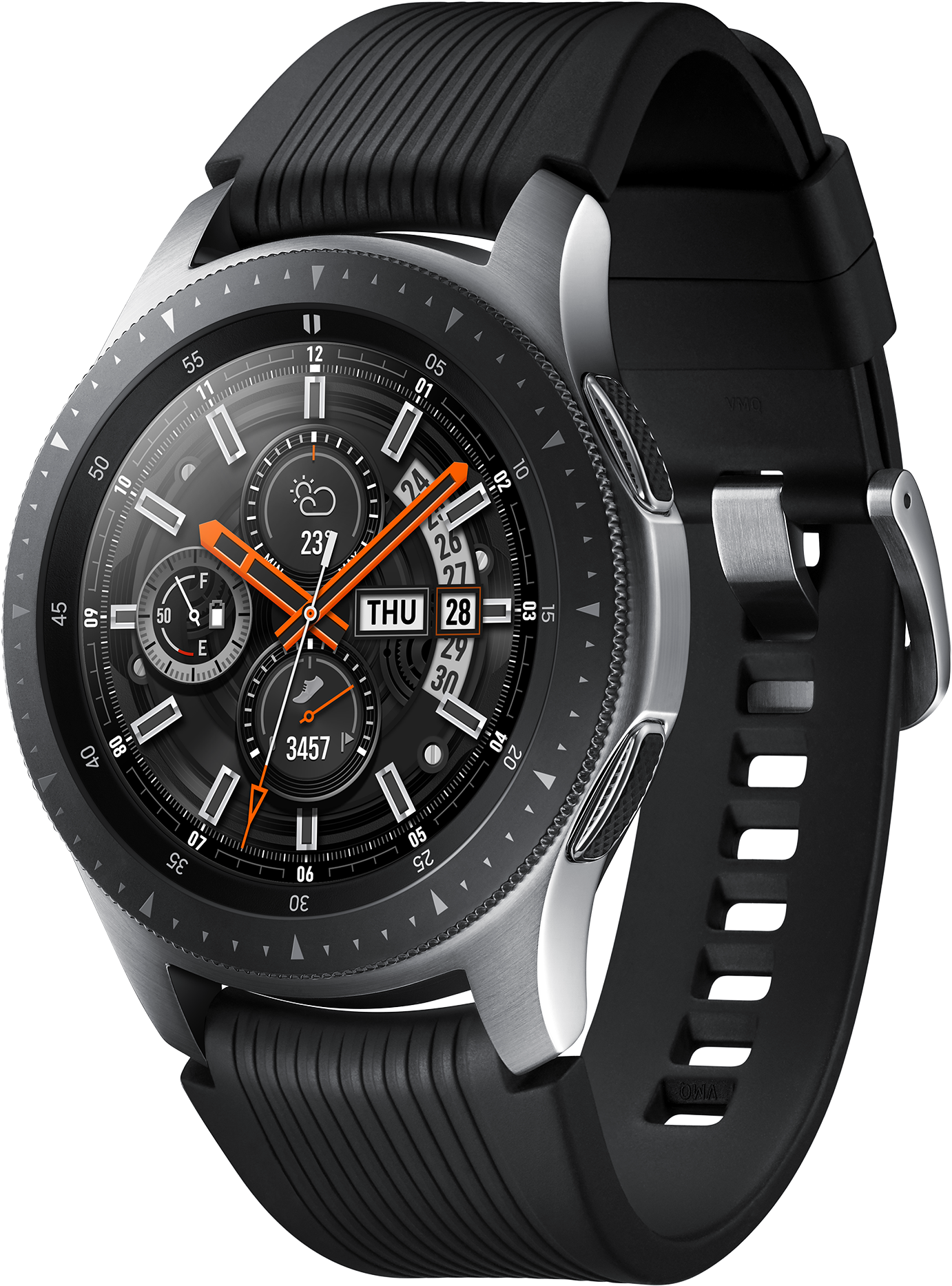 Black Round Samsung Style Smartwatch With Orange Sport Markers PNG Image
