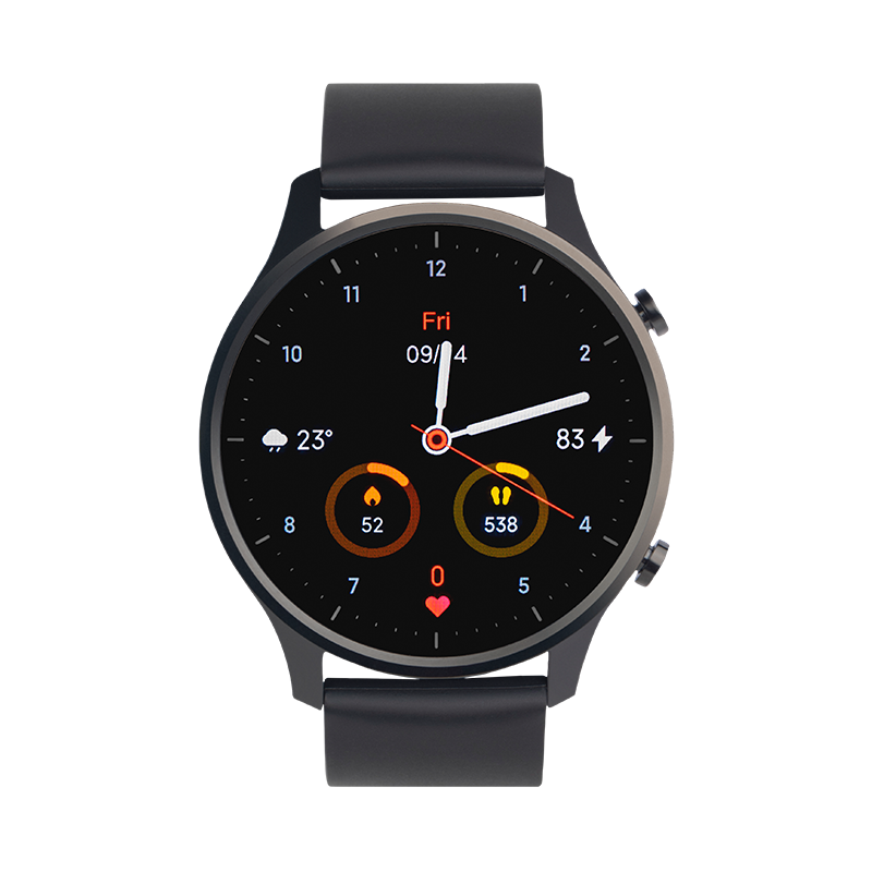 Black Round Smartwatch With Health Tracking Display Isolated PNG Image