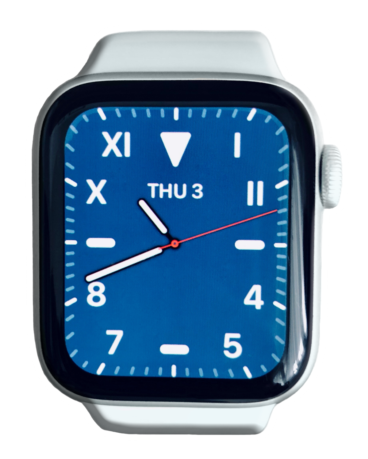 Blue Screen Digital Smartwatch With Silver Case And Band PNG Graphic