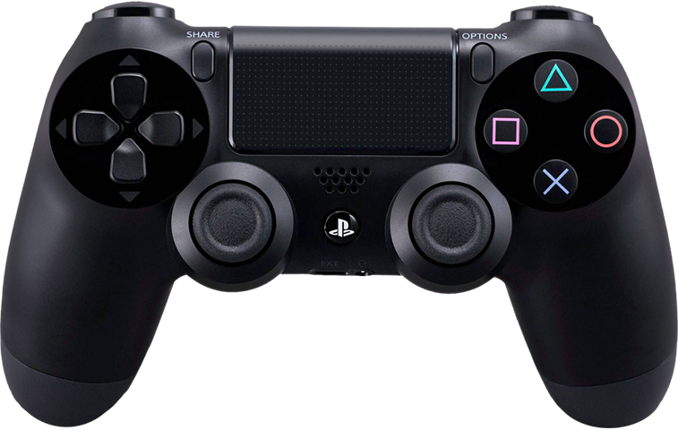 Black PlayStation Five DualSense Controller Front View Isolated PNG Product Image