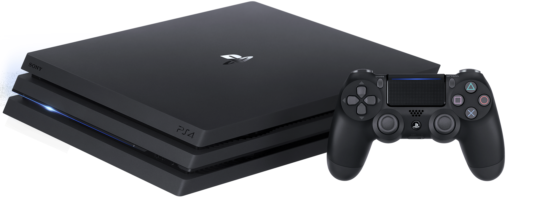 Black PlayStation Four Pro Console With Wireless Controller PNG Product Photo