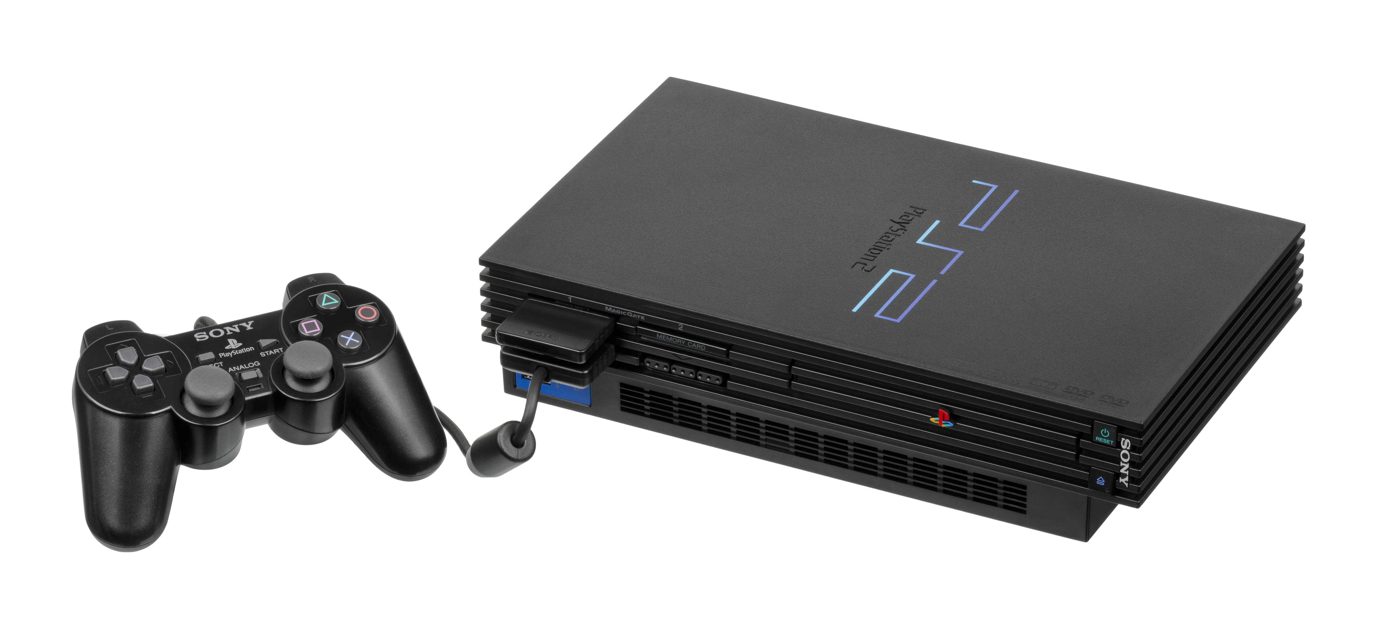 Black Slim PlayStation Two Console And DualShock Controller PNG Product Photo