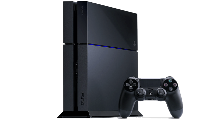 Vertical PlayStation Four Console With Matching Controller PNG Product Photo