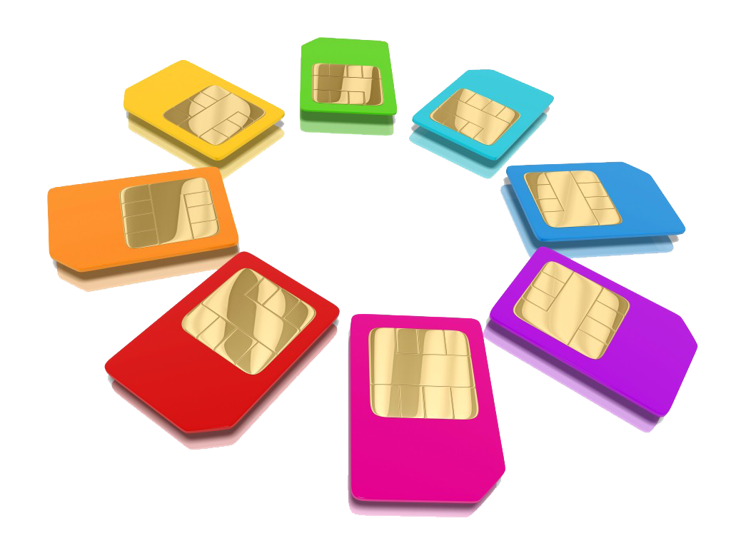 Assortment Of Colorful SIM Cards In Multiple Sizes PNG Collection