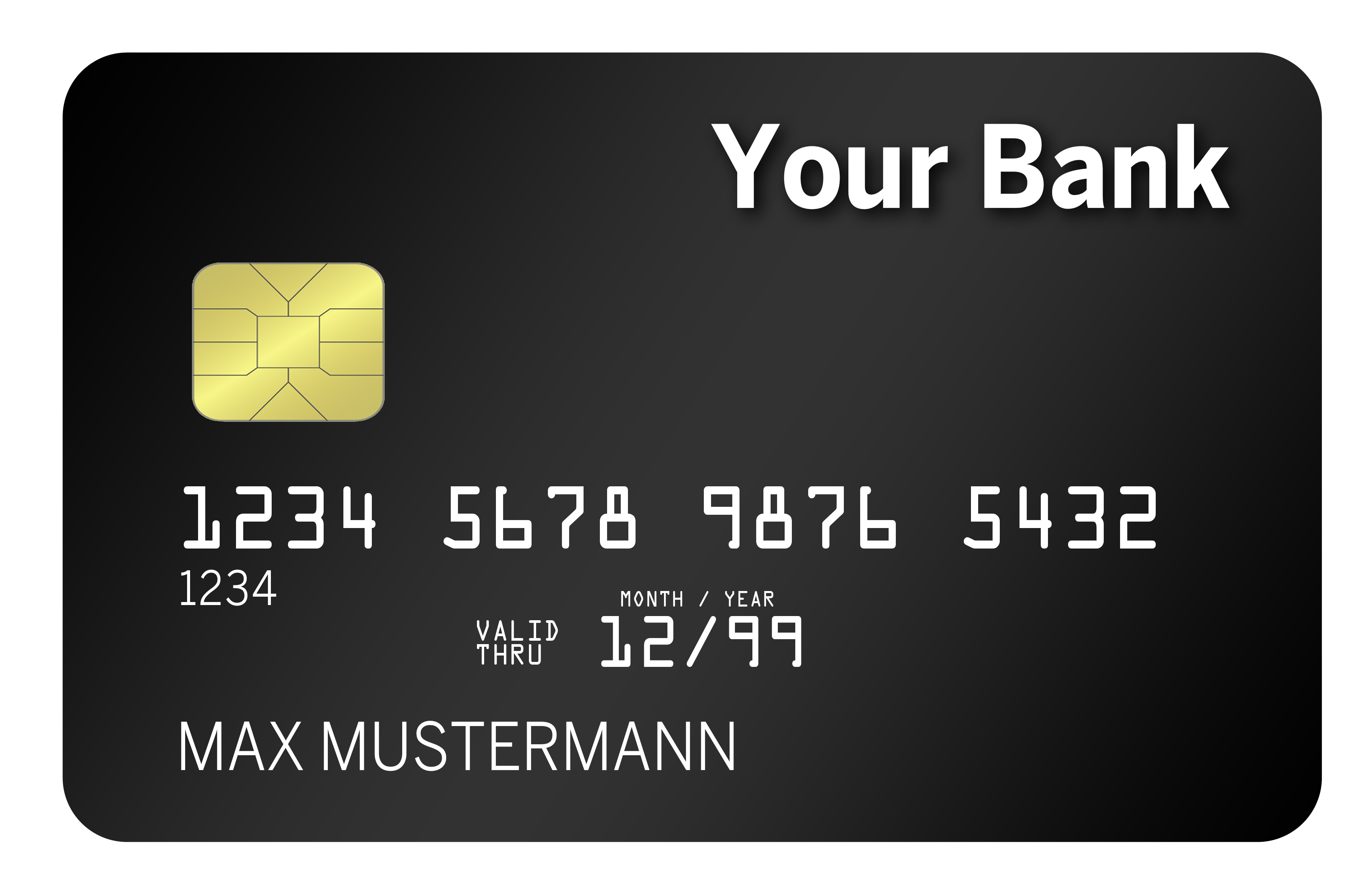 Black Bank Credit Card With Gold Chip And Sample Account Numbers PNG Image