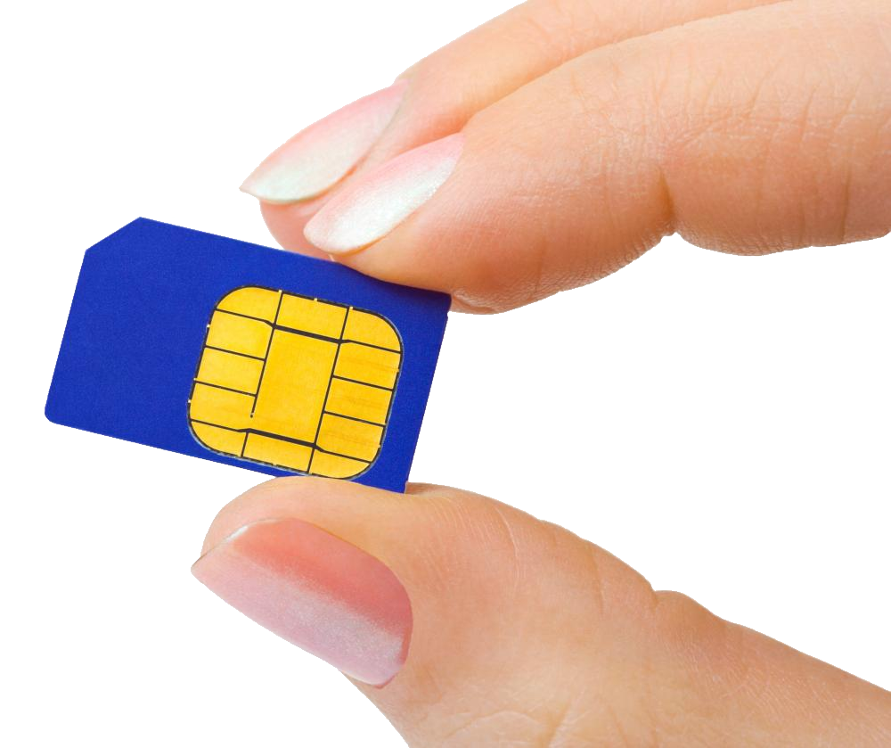 Hand Holding Small Blue SIM Card Close Up Transparent Background PNG Photo