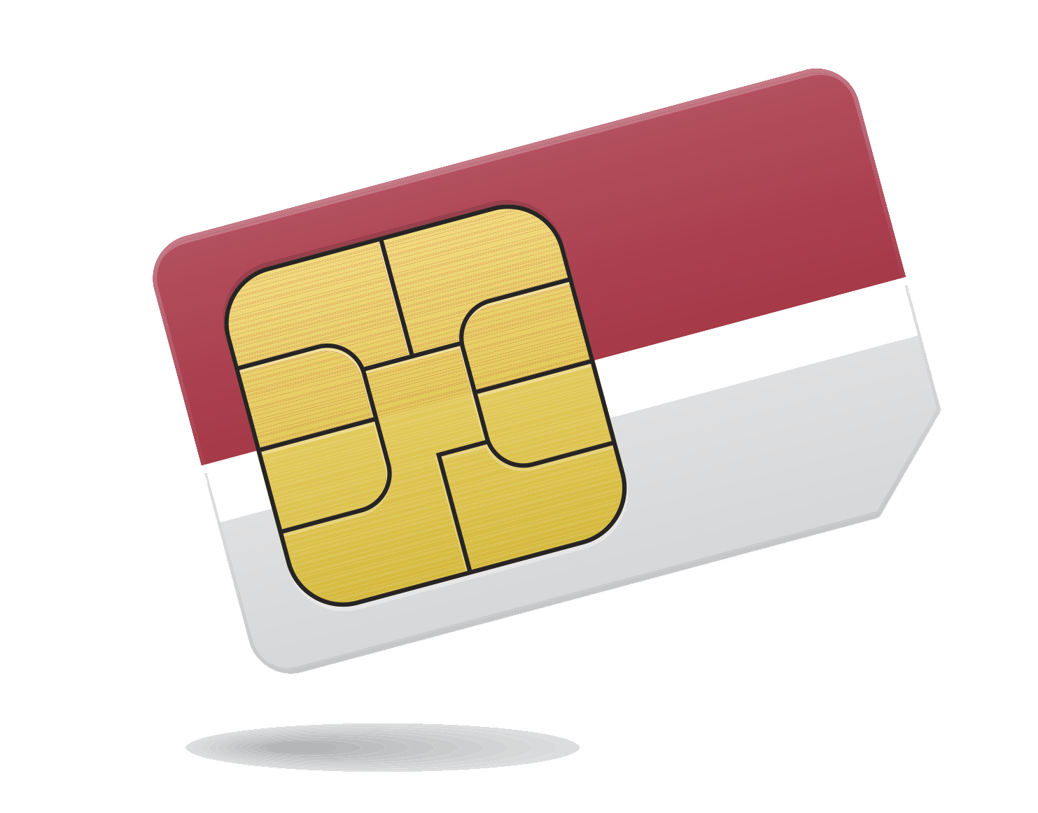 Red And White Prepaid SIM Card With Gold Chip On Gradient Background PNG