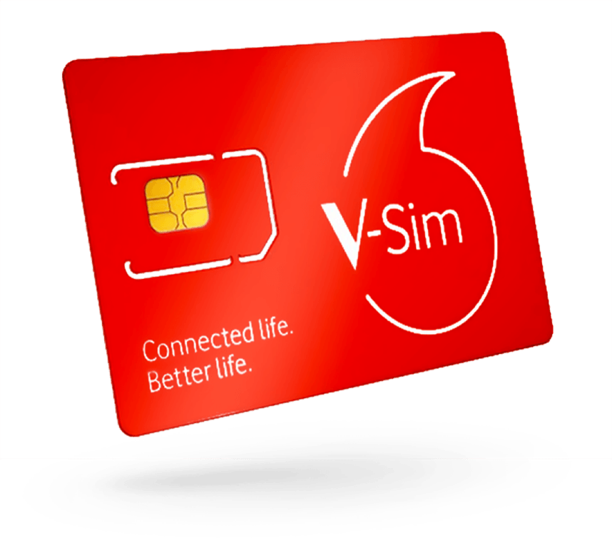 Red V SIM Card With White Mobile Network Logo PNG Product Image