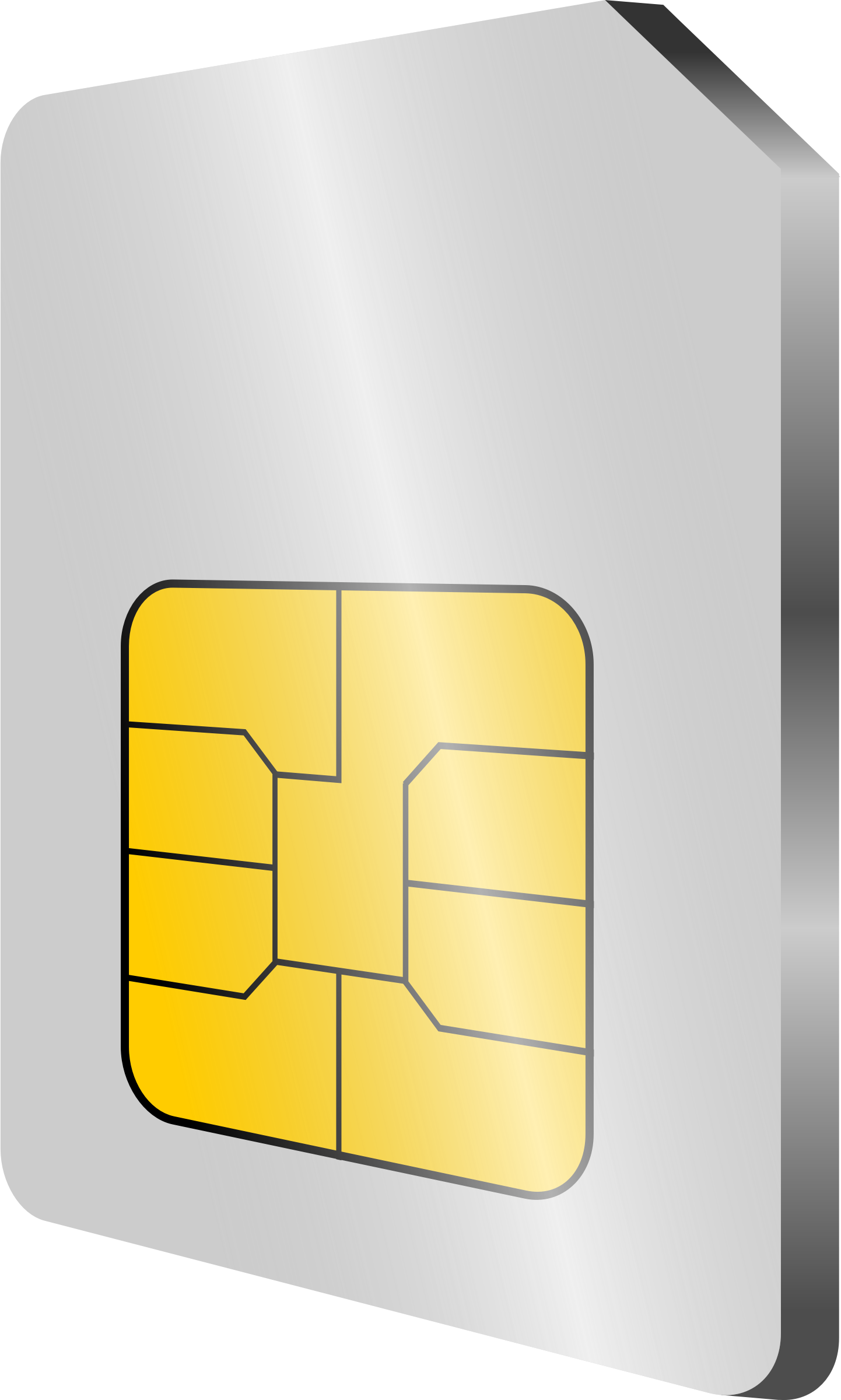 Silver SIM Card Holder Tray With Gold Contact Chip Front View PNG Graphic