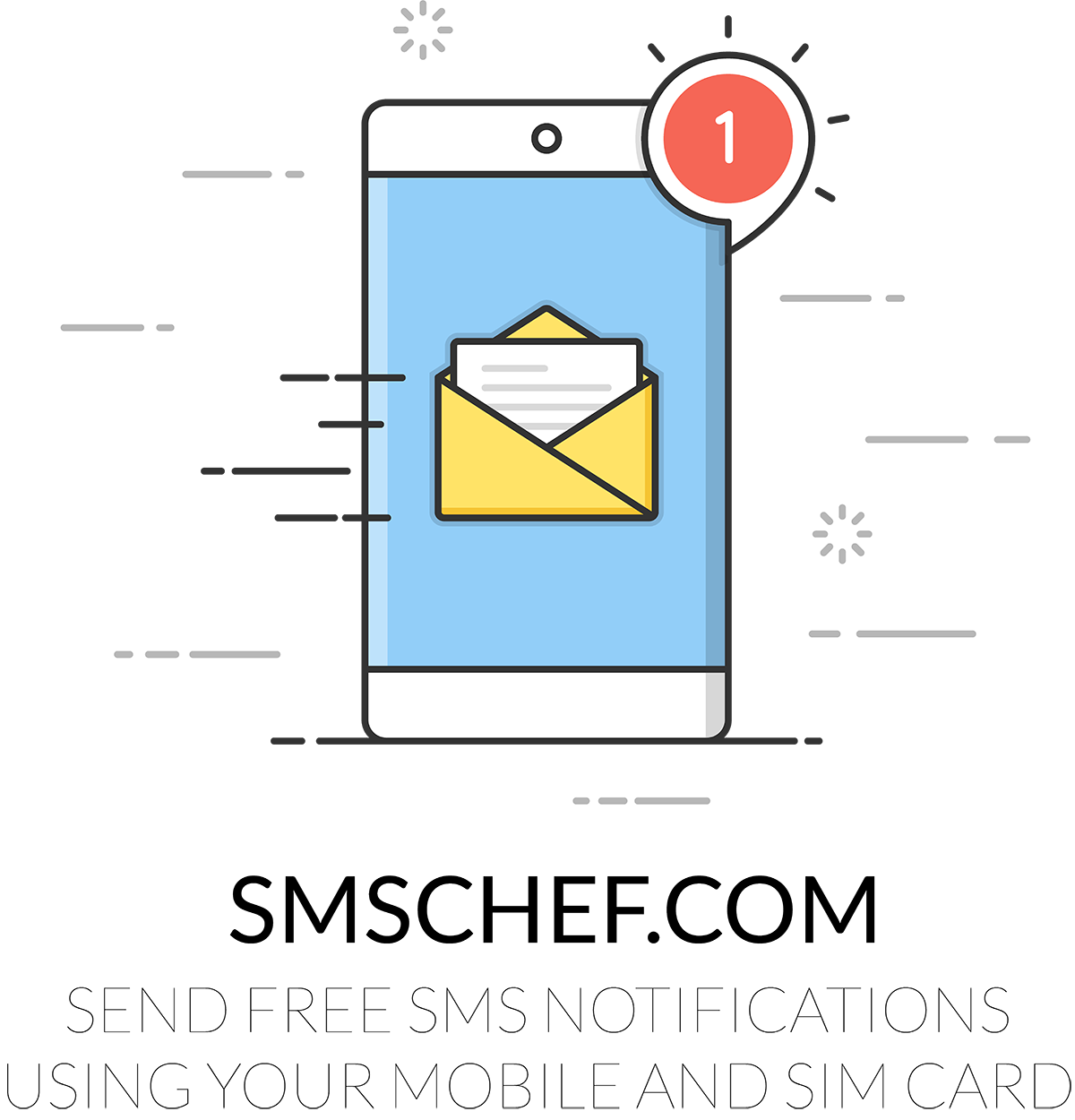 SMS Notification Diagram With Envelope Alert And Mobile SIM Card PNG Infographic
