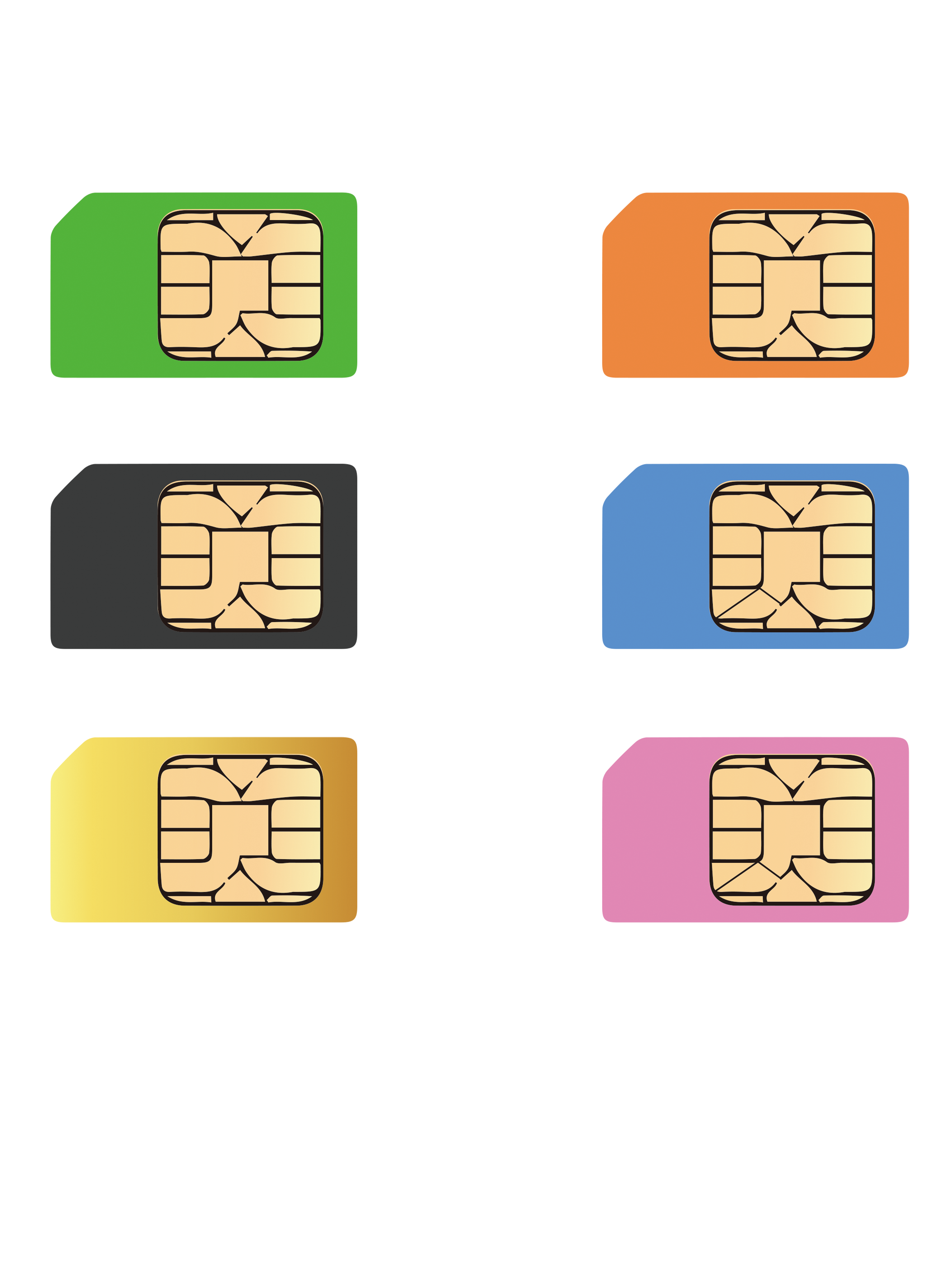 Four Colorful SIM Cards With Gold Contact Chips Collection PNG Graphic