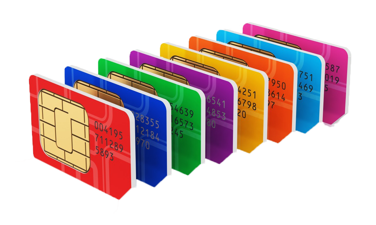 Rainbow Collection Of Colorful SIM Cards Arranged In Rows PNG Graphic