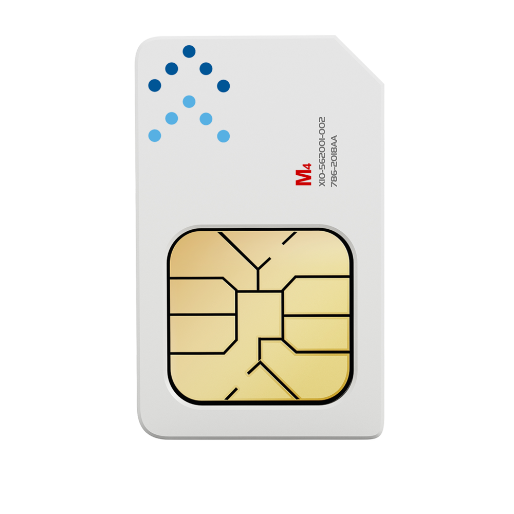 White SIM Card With Blue Dot Logo And Gold Contacts PNG Product Photo