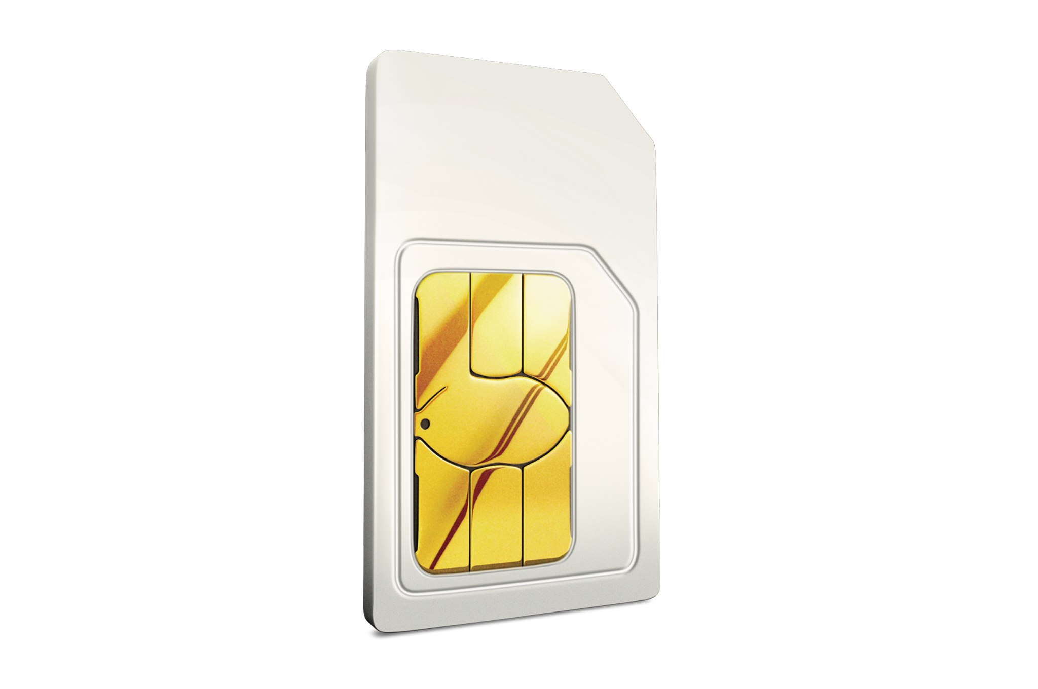 White Vertical SIM Card With Gold Contacts Isolated PNG Product Image
