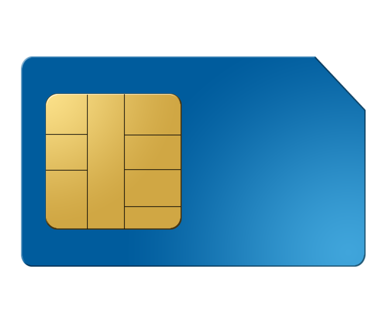 Blue Mobile SIM Card With Gold Chip And White Corner Detail PNG Image