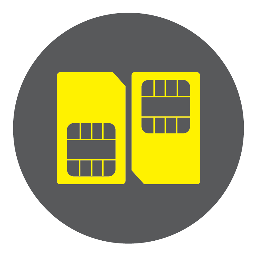 Two Yellow SIM Cards Inside Dark Circular Badge PNG Icon