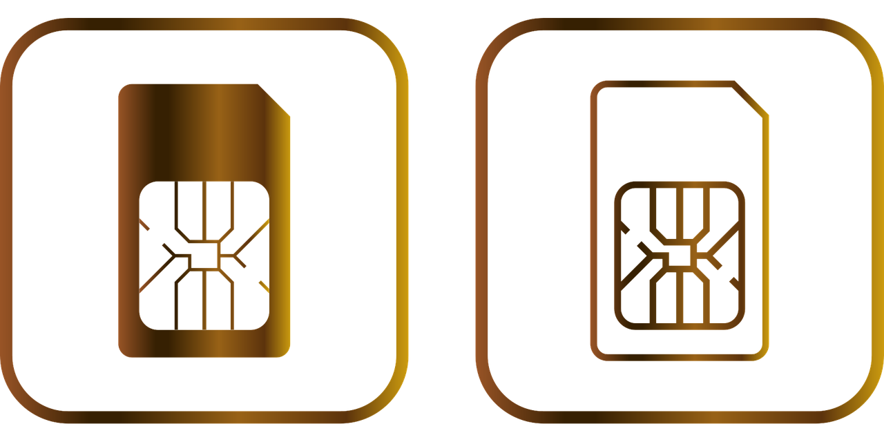 Two Copper Tone SIM Card Contact Chip Diagrams Side By Side PNG Graphic