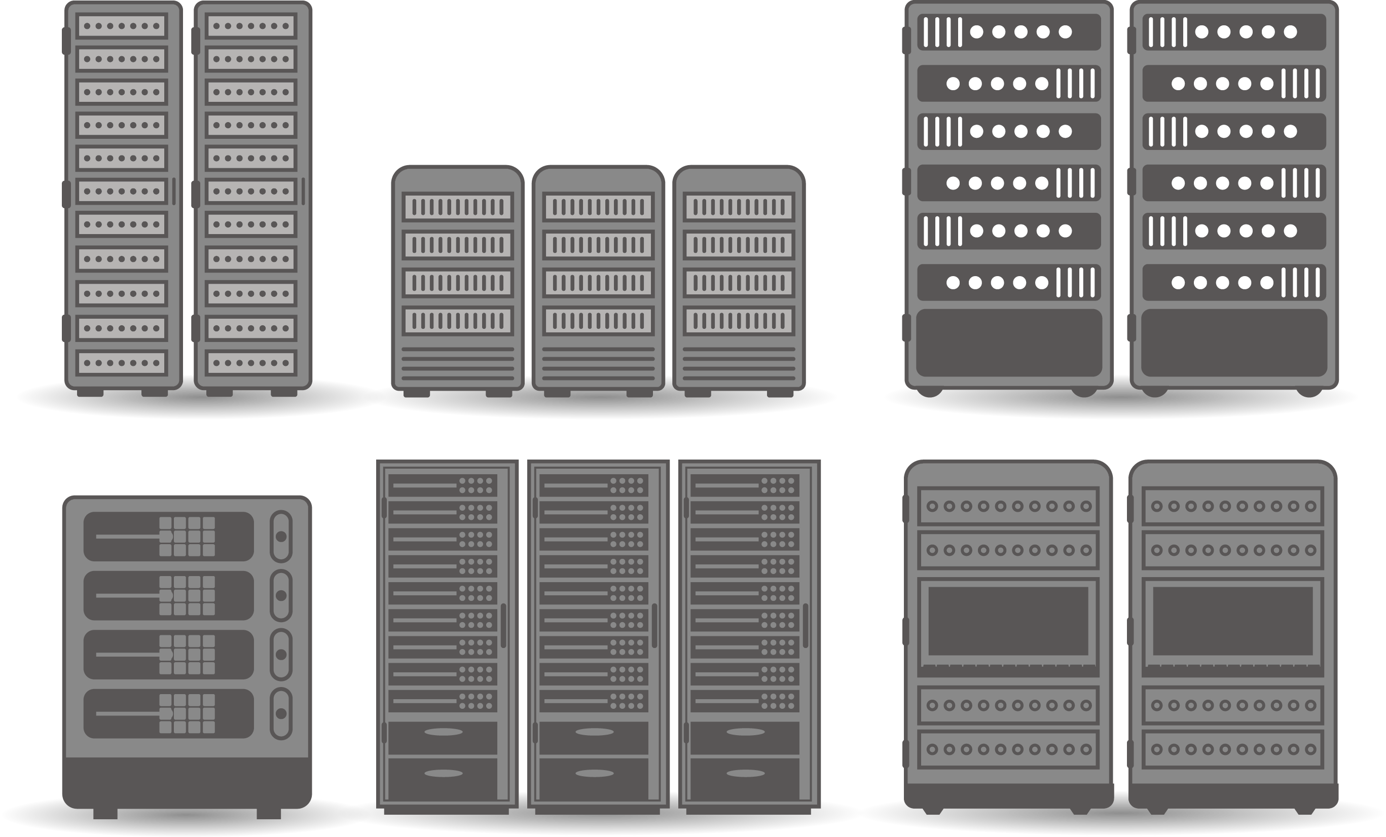 Assorted Server Racks And Network Hardware In Gray Isometric View PNG